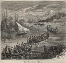 Le bagne de Toulon - une chaine descendant le Rhone (engraving in 