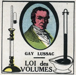 Atoms: law of volumes by Louis-Joseph Gay-Lussac (1778-1818). Anonymous illustration from 1925. Private collection.