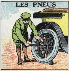 Mechanical traction: the tires of an automobile. Anonymous illustration from 1925. Private collection.
