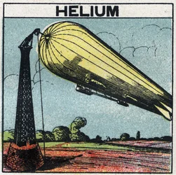 New gas properties: zeppelin inflates with helium. Anonymous illustration from 1925. Private collection.