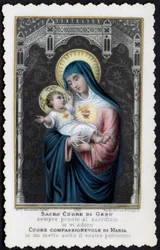 Jesus as a Child in the Arms of His Mother Mary, with the Sacred Heart