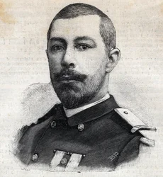 Portrait of Antoine Mizon, French explorer in Africa. Engraving in 