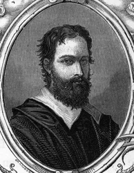 Portrait of Bartolomeo Ramenghi Bagnacavallo, Italian painter. Engraving of 1859 in 