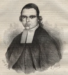 Portrait of Louis Bonafous, in religion Brother Léotade, accused of rape and murder. He died at the Toulon penal colony on 27 Jan. 1850. Engraving in „Histoire des bagnes depuis leur création à nos jours“ (1877) by Pierre Zaccone (1817-1895) (Penal colony