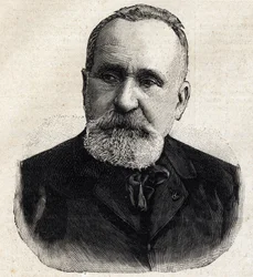 Portrait of Pierre Puvis de Chavannes (1824-1898), French painter, at that time president of the Société Nationale des Beaux-Arts. Engraving in “Le Petit Parisien”