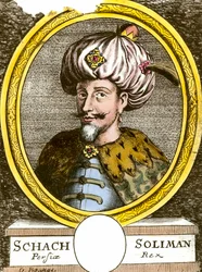 Portrait of Soliman I the Magnificent (1494-1566), Ottoman Sultan. Engraving of the 18th century. Private collection