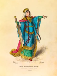 Portrait of a Merovingian Queen in 480 AD (engraving) - private collection