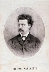Portrait of Italian composer Filippo Marchetti. Engraving. 19th century. Milanese private collection
