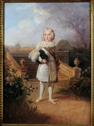 Portrait of the Prince of Parma (1811-1832) in the Garden of the Tuileries, King of Rome Napoleon II, Duke of Reichstadt, Son of Emperor Napoleon I (1769-1821). Anonymous Painting. 19th Century Private Collection