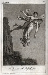 Psyche carried away by Zephyr. Engraving from 1819 in 