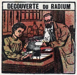 Radium: discovered by Pierre (1859-1906) and Marie Curie (1867-1934) in 1898. Anonymous illustration from 1925. Private collection.