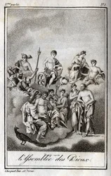 Representation of the Assembly of the Gods on Mount Olympus or Twelve Olympians. Engraving from 1819 in 