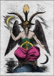 Representation of the Baphomet: a monster with a goat head and a woman