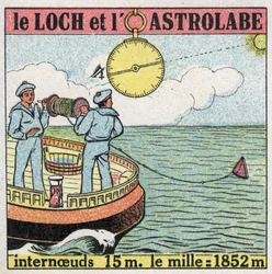 Ships: the log and astrolabe, navigational instruments. Anonymous illustration from 1925. Private collection.