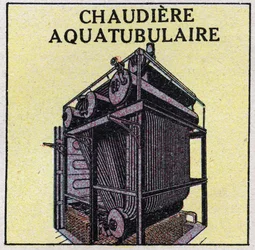 Steam generators: aquatubular boiler. Anonymous illustration from 1925. Private collection.