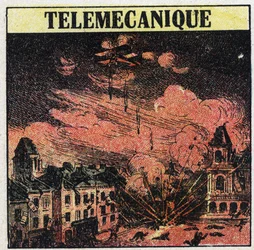 T.S.F.: telemecanics, the art of controlling distance by means of electromagnetic waves. Anonymous illustration from 1925. Private collection.
