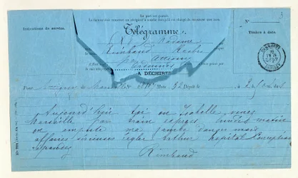 Telegram from Rimbaud to His Mother, Marseille, May 22