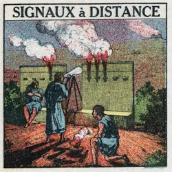 Telegraph: remote light signals used by the Greeks of Antiquite to communicate. Anonymous illustration from 1925. Private collection.