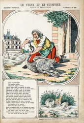 The Swan and the Cook. Anonymous illustration for Les Fables by Jean de La Fontaine (1621-1695). Imaging of Pont-a-Mousson, circa 1880. Private collection.