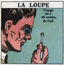 The First Optical Instruments: The Magnifying Glass. Anonymous Illustration from 1925. Private Collection.