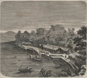 The penitentiary Saint-Laurent in Cayenne (French Guiana) in the 19th century. Engraving in Histoire des bagnes depuis leur création à nos jours (1877) by Pierre Zaccone.