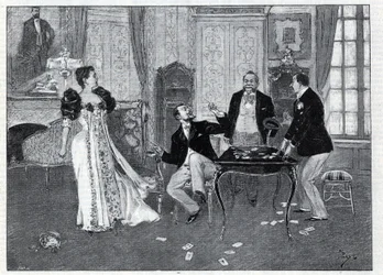 Theatrical representation: The Systeme Ribadier, vaudeville by Georges Feydeau (1862-1921) and Maurice Hennequin (1863-1926) at the Theatre du Palais-Royal in Paris. Engraving in Le monde illustree of 1892. Private collection