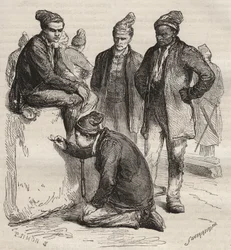 Types of galleries from the Brest Bagne in the 19th century. Engraving in 