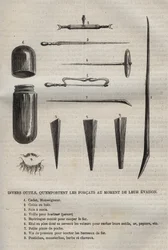 Various tools, which the convicts carry when they escape. Engraving in 