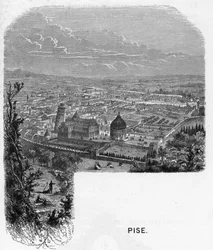 View of the city of Pisa, Italy. Engraving in 