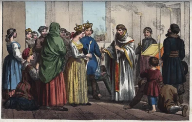 Weddings in Russia in the 18th century - engraving from "Usi e Costumi di Tutti i Popoli dell
