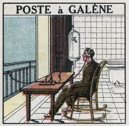 Wireless telephony: radio set in galene. Anonymous illustration of 1925. Private collection.