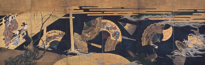 Woman Admiring Floating Fans, Screen, Edo Period