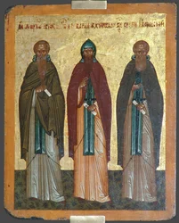 Saints Chariton the Confessor, Barlaam of Khutyn and Sergius of Radonezh, 15th century