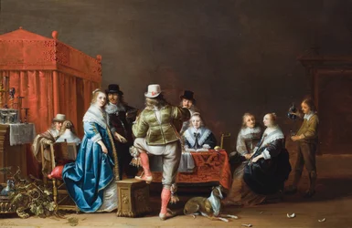 An Interior with Nine Figures Around a Table