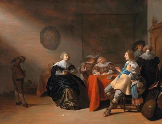 An Interior with a Company Conversing at a Table