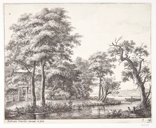 River landscape with a man in a rowboat
