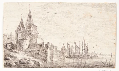 House with Two Pointed Towers by a Landing Place
