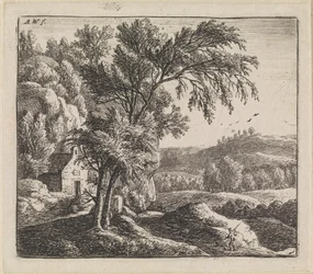 Landscape with a house by a rock face