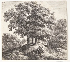 Seated Man and Woman by a Hollow Road