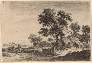 Three Peasants on a Knoll outside a Hamlet