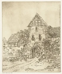 Several Figures by an Old City Gate