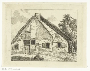 Woman with Basket Sitting in Front of a House