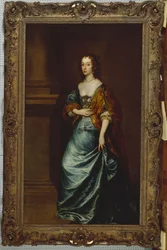 Portrait of Mary Villiers, Duchess of Lennox and Richmond, in a blue dress and brown wrap by a column