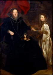 Portrait of Porzia Imperiale with her daughter Maria Francesca at harpsichord