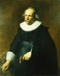Portrait of a Gentleman, Three-Quarter Length, Wearing a Black Costume with White Collar and Cuffs, by a Table with a Watch