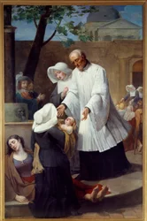Saint Vincent de Paul helping the plague ridden