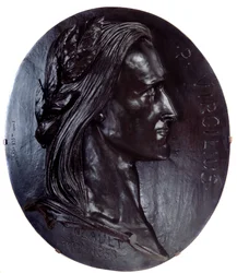 Representation of Virgil (Publius Vergilius Maro or Virgilio) Latin poet (70-19 BC) Colossal oval bronze medallion