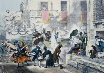 Throwing confetti during the carnival in Rome