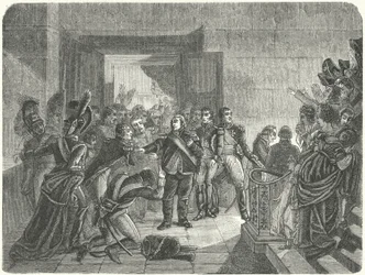 Louis XVIII leaving the Tuileries Palace after learning of Napoleon