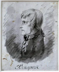Portrait of Napoleon Bonaparte, General in Chief of the Army of Italy. Drawing in pen and ink by Antoine-Jean Gros. 19th century. Paris, Louvre Museum